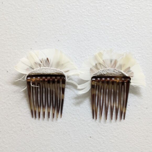 Set of Two Vintage Hair Combs with Feathers and Turquoise Southwest Handcrafted - Picture 4 of 5